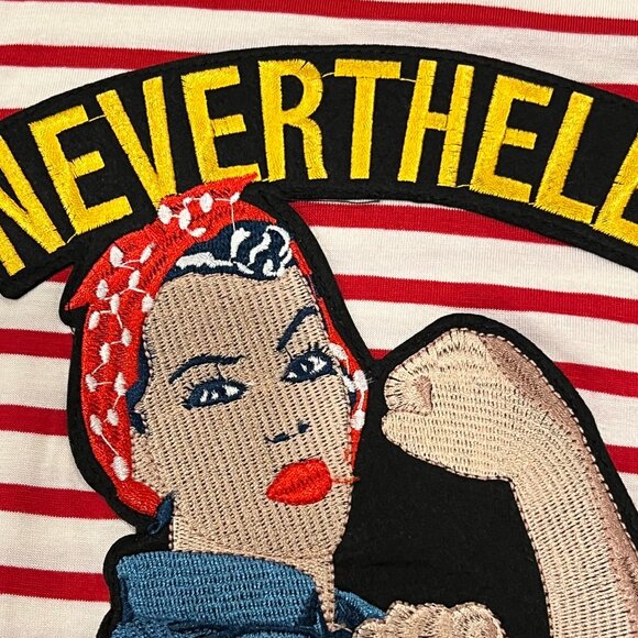 Melissa Masse 'Rosie the Riveter' Striped T-Shirt, USA, Red White, 1X - Picture 6 of 11